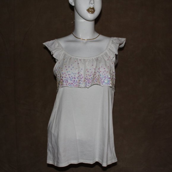 White Tank With Sequence - Picture 1 of 5